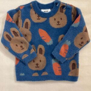 Huxbaby Toddler Blue & Orange Bunny Sweater | Cozy Knit | Size 2 (18–24M)